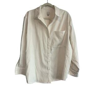A New Day Long Sleeve Corduroy Button Down Shirt In Cream Size Large